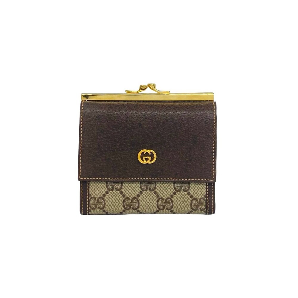 GUCCI Old Gucci GG Logo Pattern Leather Tri-fold Wallet Mini Brown 32781